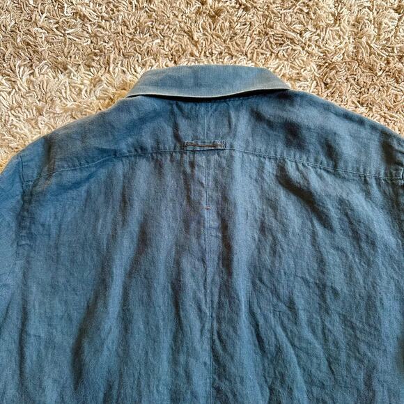 Techin New York Navy Linen Short Sleeve Button Up Shirt Made in USA Mens Size M - Picture 5 of 10